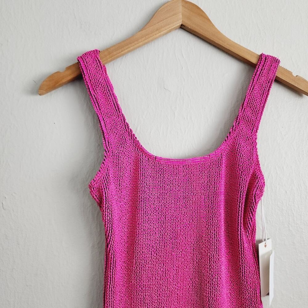 Good American Always Fit Sculpt Mini Dress NWT Fuchsia Pink Ribbed Size 00 0 XS - Picture 6 of 13